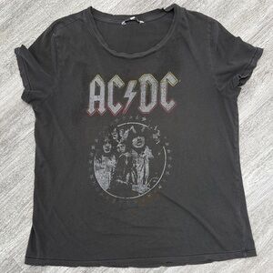Elizabeth and James Black AC DC Distressed Graphic Tee